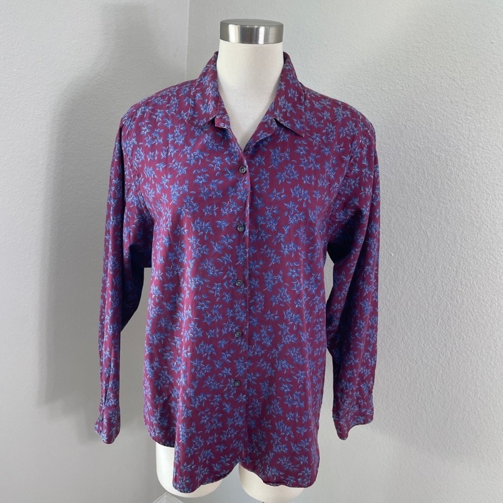 Vintage LL Bean Womens Plus 20 Floral Button Up Shirt Long Sleeve Made in USA